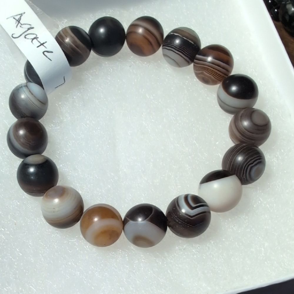 Handmade Striped Agate Beaded Stretch Bracelet